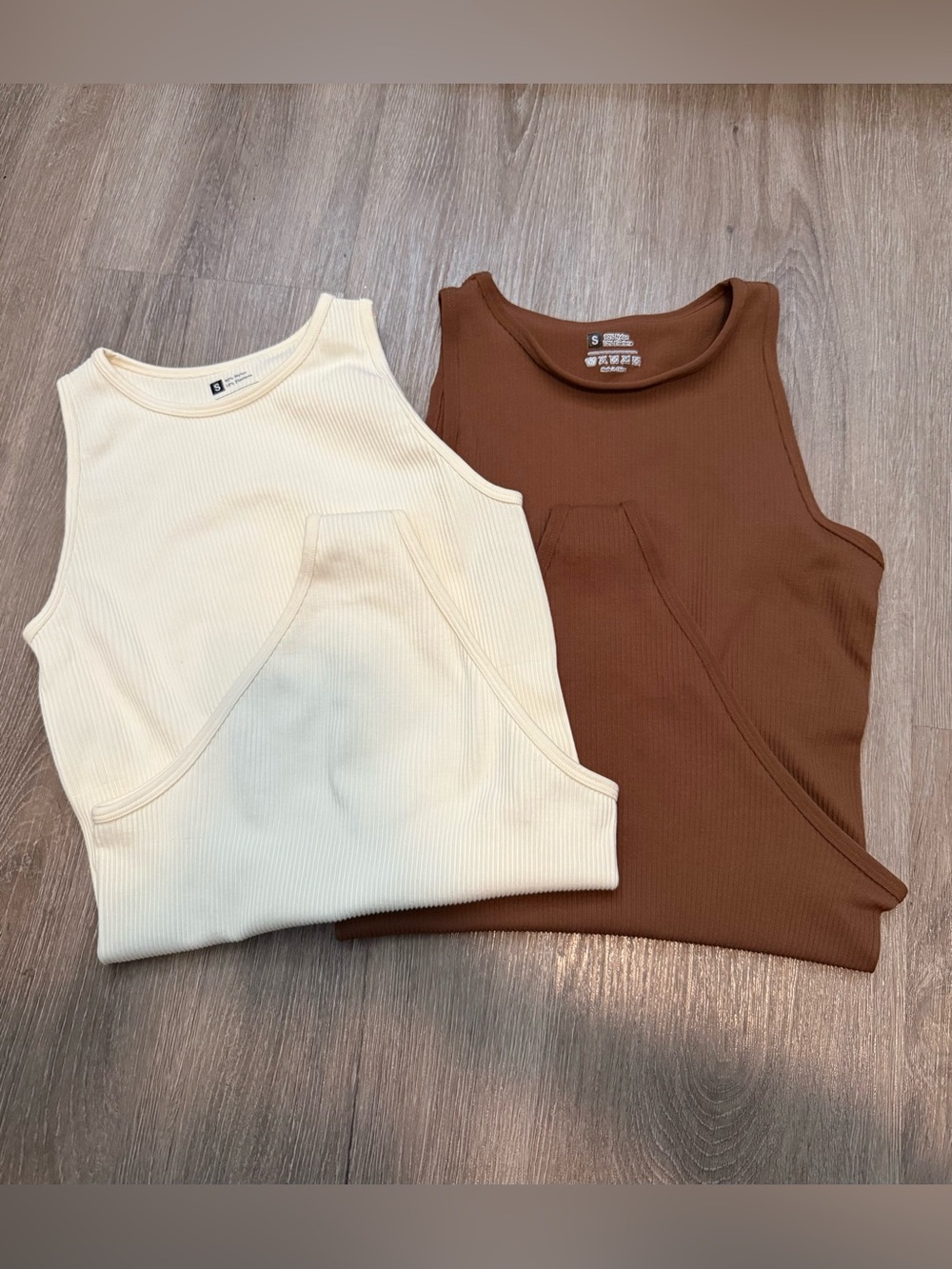 Ribbed Bodysuit in Cream & Chocolate Brown Size Small